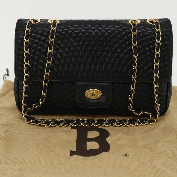 BALLY Chain Shoulder Bag Leather Black Auth am3668 - Picture 12 of 16